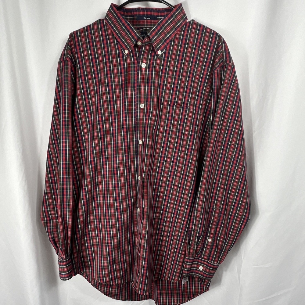 Lands' End Men's No Iron Plaid Dress Shirt Size 17-34 (L/XL ) Button-Down Shirt